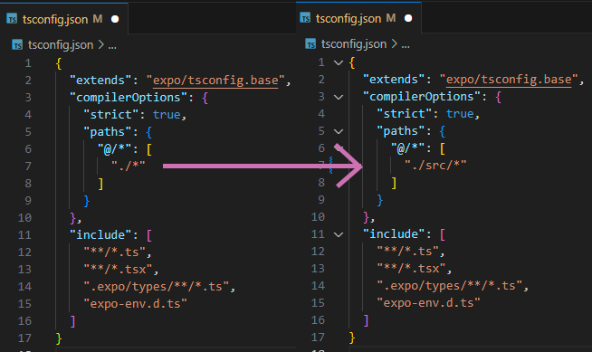 Sequence showing change in TSConfig